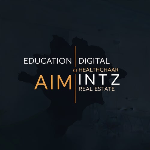 AI Design for hey create a logo image with combined these 3 words education, digital healthcare, real estate and here is the name of the logo (AIMintz)