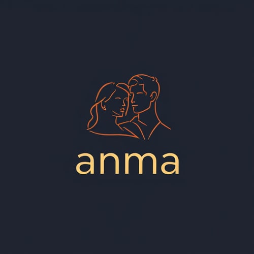 AI Design for a linear logo of a woman and a man, with the name anma above