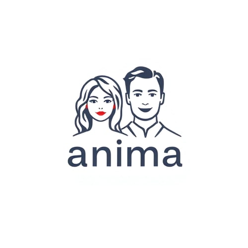 AI Design for a linear logo of a woman and a man, with the name anma above