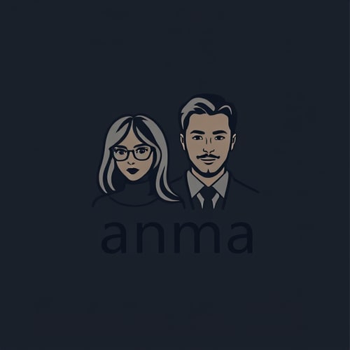 AI Design for a linear logo of a woman and a man, with the name anma above