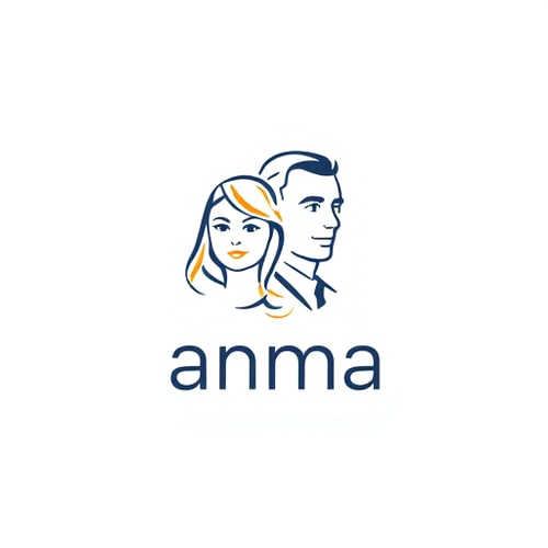 AI Design for a linear aritistic modern logo of a woman and a man combined, with the name anma above