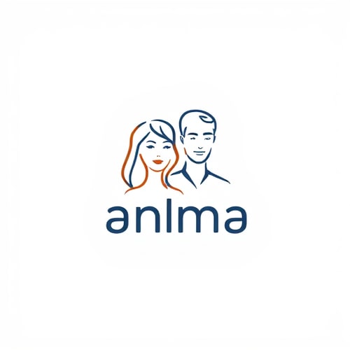 AI Design for a linear aritistic modern logo of a woman and a man combined, with the name anma above