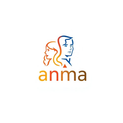 AI Design for a linear aritistic modern logo of a woman and a man combined, with the name anma above