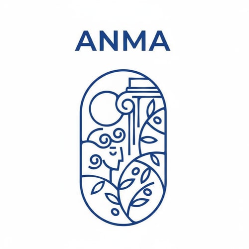 AI Design for a linear logo of a woman and a man with the name anma above