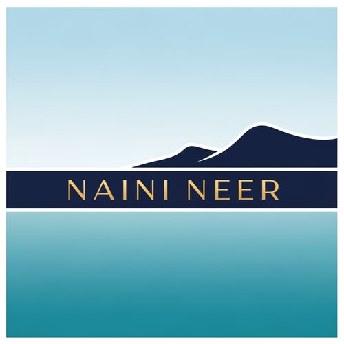 AI Design for “Design a minimal luxury SQUARE logo for NAINI NEER.
Inside the square, divide the composition with a horizon line showing a tranquil lake at the bottom and a soft sky gradient at the top. Add a subtle mountain silhouette along the horizon. Use a clean flat-vector style with teal, navy, and soft gold accents.
Place the text NAINI NEER centered across the middle, aligned with the horizon line, using elegant modern serif typography. Keep the design minimal, balanced, and premium. No tagline.”
