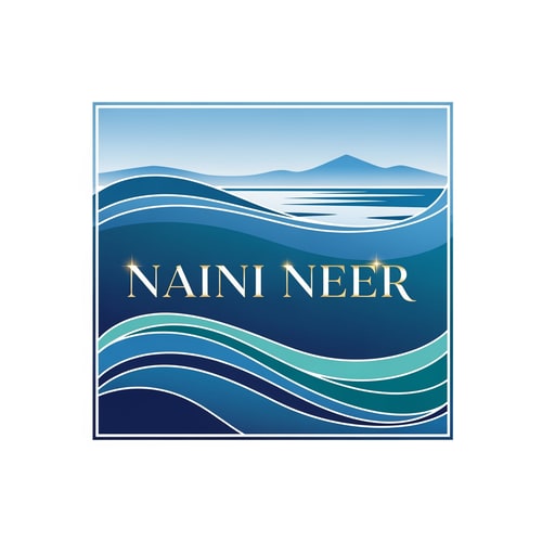 AI Design for “Create a modern geometric SQUARE logo for NAINI NEER.
Inside the square, design abstract flowing wave shapes representing a calm lake. Use layered blue and teal curves, with a soft gradient sky and a minimal mountain silhouette at the top. Keep the composition simple, balanced, and symmetrical.
Place the brand name NAINI NEER directly in the CENTER of the square using elegant serif typography in gold or white. Ensure the waves and mountains subtly frame the text. Add a clean thin border around the square. No tagline.”
