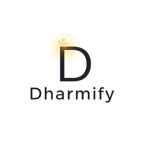 AI Design for Use the letter D as a glowing emblem. The top curve opens slightly like light escaping, showing awareness spreading. “Dharmify” follows in clean lowercase with balanced spacing—modern and pure.