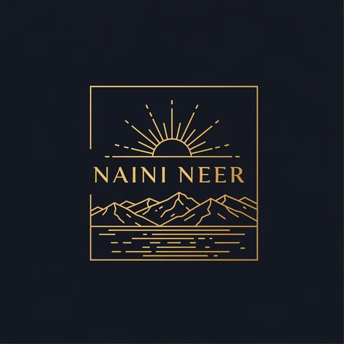 AI Design for “Design a luxury SQUARE logo for NAINI NEER using only thin gold line art.
Inside the square, draw minimal outlines of a calm lake, mountain peaks, and a rising sun using elegant gold linework on a dark navy background.
Place the text NAINI NEER centered inside the square in gold serif typography, perfectly aligned with the illustration.
Style should feel premium, modern, and exclusive. No gradients, no tagline.”