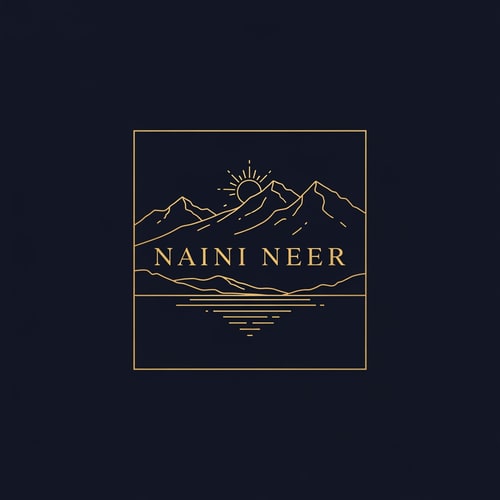 AI Design for “Design a luxury SQUARE logo for NAINI NEER using only thin gold line art.
Inside the square, draw minimal outlines of a calm lake, mountain peaks, and a rising sun using elegant gold linework on a dark navy background.
Place the text NAINI NEER centered inside the square in gold serif typography, perfectly aligned with the illustration.
Style should feel premium, modern, and exclusive. No gradients, no tagline.”