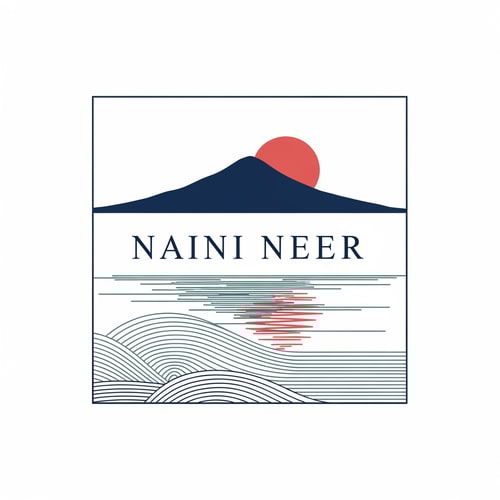 AI Design for “Create a Japanese-inspired minimal SQUARE logo for NAINI NEER.
Inside the square, illustrate a calm lake using thin zen-style brush waves, a soft single mountain silhouette, and a warm circular sun behind it.
Use muted premium colors: teal, navy, soft red-sun accents.
Place the text NAINI NEER centered within the square in clean minimalist serif typography.
Keep everything ultra minimal, balanced, and peaceful. No tagline.”