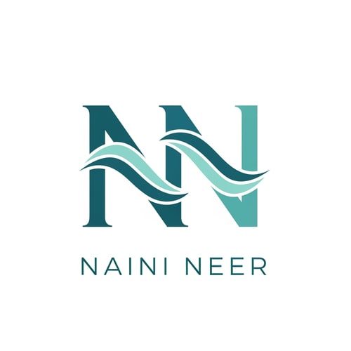 AI Design for “Design a modern minimal monogram logo for NAINI NEER where the letters ‘N N’ are creatively formed using flowing lake wave curves. The vertical strokes of the N should look clean and geometric, while the middle diagonal strokes transform into smooth water wave shapes. Use a clean flat-vector style with teal blue tones. No illustrations, no mountains—only a sophisticated monogram inspired by lake water forms. Very premium and minimal.”