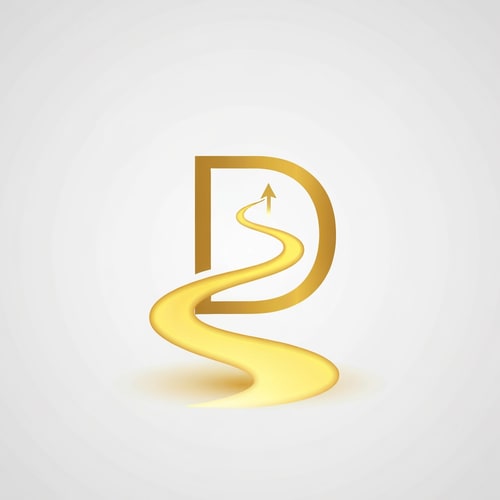 AI Design for A minimal curved golden path winding upward into the letter D. It represents the journey from ignorance to awareness through narrative. The path glows faintly, merging tradition with forward motion. Ideal for a clean, aspirational identity.