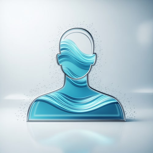 AI Design for “Create a premium minimalistic artwork showing a human silhouette made with thin metallic silver outline, interior filled with ultra-clean glowing aqua-blue water waves. Water waves must be smooth, layered, and slightly transparent. Background must be a soft white-to-light-blue gradient with subtle glass reflections. Add floating micro water particles around the silhouette to show purity. Overall look must feel scientific, calm, balanced, and extremely premium. No bottle, no text, no brand elements — just the visual theme.”