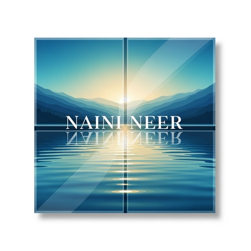 AI Design for “Create a premium SQUARE logo for NAINI NEER inspired by a modern glass window frame.
Divide the square into subtle glass-panel sections and inside show a serene lake with smooth ripples, layered mountains, and soft sunrise gradients.
Use photo-realistic vector shading to make the scene feel like you're looking out through a window.
Place the text NAINI NEER in the exact CENTER of the square in elegant serif typography, with a subtle reflection on the glass.
Use a clean luxury style with blues, teals, and light gold accents. No tagline.”