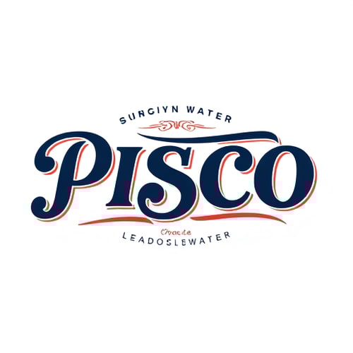 AI Design for Create a vintage-inspired wordmark logo for the brand name “PISCO”, designed in the style of classic cola brands like the historic Pepsi-Cola typography. The letters should be hand-drawn with bold, flowing, script-style curves, combining elegance with a retro aesthetic. The strokes must have dynamic thickness—thicker downstrokes and thinner upstrokes—to give a calligraphic, energetic rhythm. The logo should feature dramatic swashes and extended flourishes, especially in the first and last letters, so that the wordmark feels balanced yet eye-catching. Each letter must connect smoothly, with playful movement but still maintaining readability. The design should convey heritage, tradition, and trust, while also adapting to a premium mineral water identity. Use bold black or deep navy as the primary color for timeless impact, with the option of red or white highlights for vintage flair. The final composition must look iconic, suitable for large signage, bottle labels, and packaging, while maintaining a nostalgic yet powerful personality.