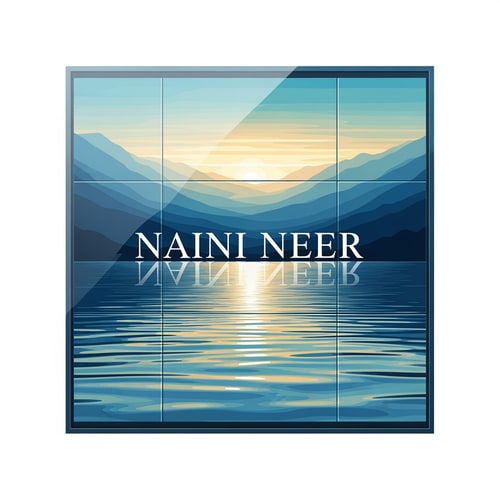 AI Design for “Create a premium SQUARE logo for NAINI NEER inspired by a modern glass window frame.
Divide the square into subtle glass-panel sections and inside show a serene lake with smooth ripples, layered mountains, and soft sunrise gradients.
Use photo-realistic vector shading to make the scene feel like you're looking out through a window.
Place the text NAINI NEER in the exact CENTER of the square in elegant serif typography, with a subtle reflection on the glass.
Use a clean luxury style with blues, teals, and light gold accents. No tagline.”