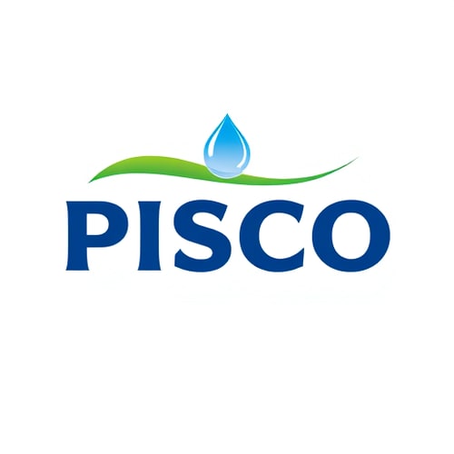 AI Design for Create a modern, professional, and eco-friendly wordmark logo for the brand name “PISCO”. The logo should feature bold, rounded sans-serif typography in deep blue to convey purity, freshness, and trust, similar to premium mineral water brands. Above or integrated with the text, include a stylized green wave or swoosh element that represents flow, nature, and sustainability. At the end of the wave, add a clean, minimal water droplet icon, using gradient shades of blue with a subtle highlight to suggest clarity and purity. The droplet can have a soft outline or layered effect for depth. The overall design should feel fresh, minimal, and corporate-friendly, ensuring versatility across bottle labels, packaging, advertisements, and digital media. Background should remain clean white for maximum contrast, making the brand name “PISCO” the clear focal point.