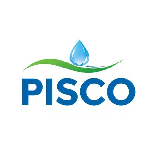 AI Design for Create a modern, professional, and eco-friendly wordmark logo for the brand name “PISCO”. The logo should feature bold, rounded sans-serif typography in deep blue to convey purity, freshness, and trust, similar to premium mineral water brands. Above or integrated with the text, include a stylized green wave or swoosh element that represents flow, nature, and sustainability. At the end of the wave, add a clean, minimal water droplet icon, using gradient shades of blue with a subtle highlight to suggest clarity and purity. The droplet can have a soft outline or layered effect for depth. The overall design should feel fresh, minimal, and corporate-friendly, ensuring versatility across bottle labels, packaging, advertisements, and digital media. Background should remain clean white for maximum contrast, making the brand name “PISCO” the clear focal point.