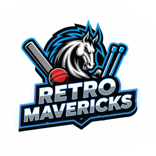 AI Design for Create a powerful cricket team logo for “RETRO MAVERICKS”.
Mascot: a fierce wild horse (maverick), stylized and dynamic.
Integrate cricket elements: cricket ball, wicket stumps, or bats.
Color palette: black, silver, electric blue.
Retro bold lettering for the team name.
High-energy sports team logo, sharp edges, mascot-driven style.
No background, vector-style, clean finish.