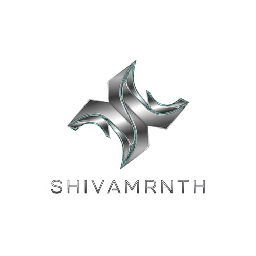AI Design for “Logo for ‘SHIVAMRNTH’ built from three extremely thin metallic water waves forming a geometric symbol. Clean, scientific, ultra-modern. Aqua-blue micro highlights. Typography very thin, uppercase, silver. Pure white premium background.”