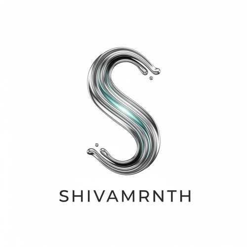 AI Design for “Create a premium minimalistic logo for the brand ‘SHIVAMRNTH’. Design a flowing liquid-silver monogram ‘S’ formed from smooth metallic water streams. Use ultra-clean reflections, soft aqua glow, and balanced symmetry. Background pure white. No icons, no bottle shapes. Feel: scientific, luxury, timeless pu