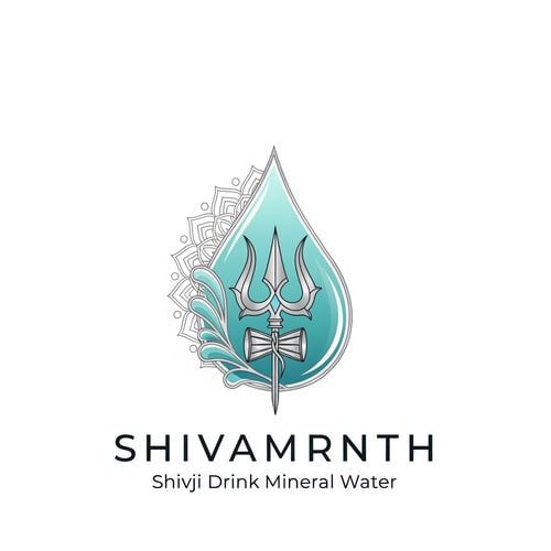 AI Design for “Design a premium vector logo for ‘SHIVAMRNTH – Shivji Drink Mineral Water’ using a minimal trishul icon merged inside a smooth translucent water droplet. Clean aqua gradients, metallic silver outlines, sacred yet modern. Typography thin, elegant, uppercase. Pure white background.”
**2. Sacred Water Wave + Mandala Line Art