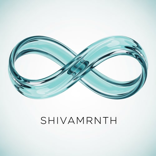AI Design for “Create a premium logo for ‘SHIVAMRNTH’ using a continuous infinity ribbon made from translucent aqua-blue water. Smooth curves, soft reflections, calm luxury mood. Thin modern typography below. No real droplet shape — abstract, flowing, elegant.”