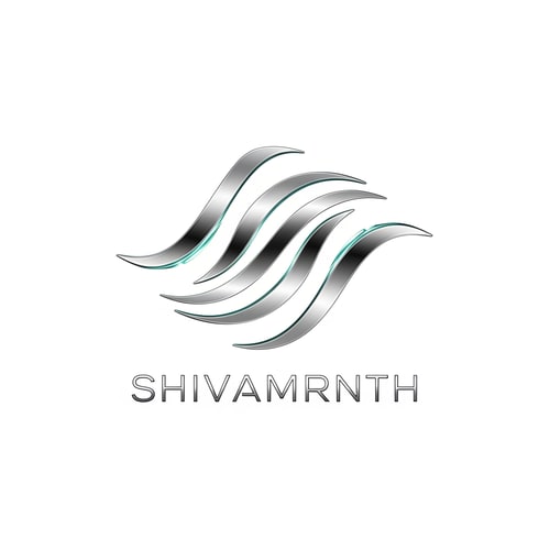 AI Design for “Logo for ‘SHIVAMRNTH’ built from three extremely thin metallic water waves forming a geometric symbol. Clean, scientific, ultra-modern. Aqua-blue micro highlights. Typography very thin, uppercase, silver. Pure white premium background.”