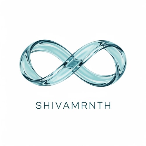 AI Design for “Create a premium logo for ‘SHIVAMRNTH’ using a continuous infinity ribbon made from translucent aqua-blue water. Smooth curves, soft reflections, calm luxury mood. Thin modern typography below. No real droplet shape — abstract, flowing, elegant.”