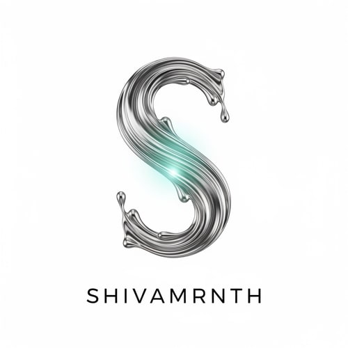AI Design for “Create a premium minimalistic logo for the brand ‘SHIVAMRNTH’. Design a flowing liquid-silver monogram ‘S’ formed from smooth metallic water streams. Use ultra-clean reflections, soft aqua glow, and balanced symmetry. Background pure white. No icons, no bottle shapes. Feel: scientific, luxury, timeless pu