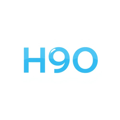 AI Design for Design a premium logo for H9O where the number “9” is stylized as a crystal-clear water droplet, while “H” and “O” remain bold modern letters. Use aqua-blue gradients with subtle reflections to emphasize freshness and purity.