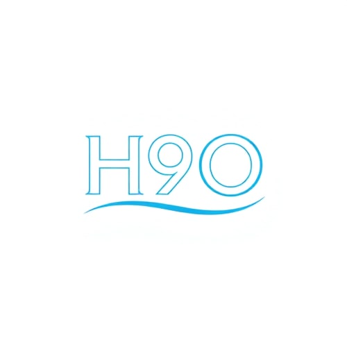 AI Design for Design a clean and minimal logo for H9O using bold sans-serif typography. Add a thin underline beneath the text shaped like a water ripple, keeping the overall style elegant and premium for bottled water branding.