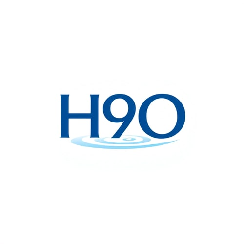 AI Design for Design a clean and minimal logo for H9O using bold sans-serif typography. Add a thin underline beneath the text shaped like a water ripple, keeping the overall style elegant and premium for bottled water branding.