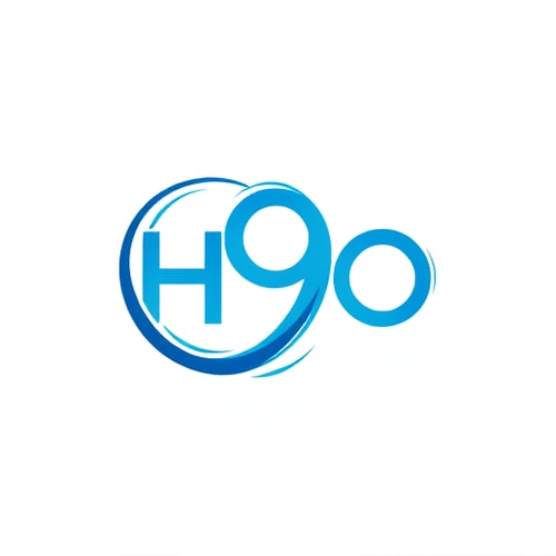 AI Design for Create a sleek logo for H9O with the number “9” shaped as a wave curling into infinity, symbolizing endless hydration and energy. Use flowing curves with a blend of blue and turquoise tones for a dynamic, modern look.