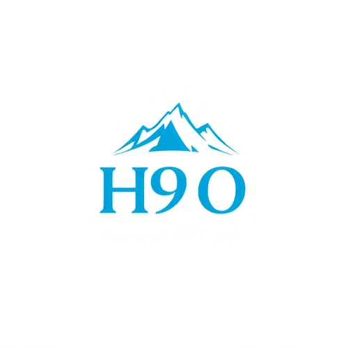 AI Design for Make a natural-inspired logo for H9O with a small mountain peak or flowing spring above the wordmark. The mountain should represent the origin of pure mineral water, paired with cool blue and white tones.