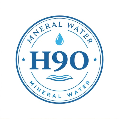 AI Design for Create a round badge-style logo for H9O. Place the text inside a circle with “Premium Mineral Water” written around it. Add a tiny drop or ripple at the center to enhance trust and authenticity.