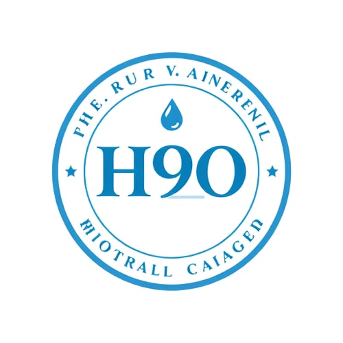 AI Design for Create a round badge-style logo for H9O. Place the text inside a circle with “Premium Mineral Water” written around it. Add a tiny drop or ripple at the center to enhance trust and authenticity.