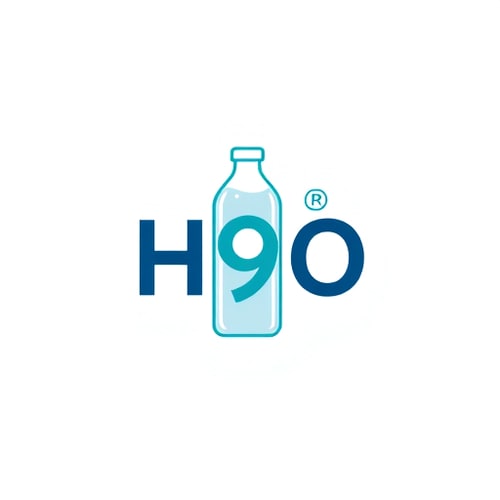 AI Design for Design a logo for H9O where the “O” is replaced with the outline of a glass water bottle. Keep the rest of the typography bold and clean, emphasizing eco-friendliness and purity.