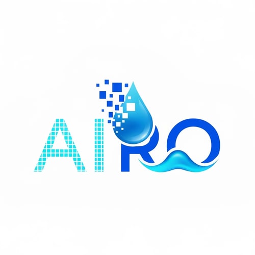 AI Design for Create a creative and digital-style logo for AIRO. The design should feature pixel fragments merging into a smooth water droplet, symbolizing how data and AI integrate to create pure water. The typography should be modern and sans-serif, with the “AI” part highlighted using a digital pixel grid effect and the “RO” part in a fluid wave style. Colors: electric blue, cyan, and white. Style: digital, modern, minimal.