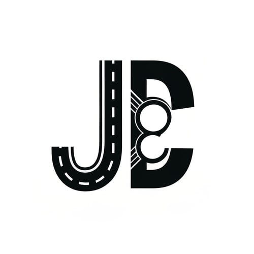 AI Design for The letter “J” forms a curved road fading into distance with dashed white lines. Behind it, “D” shaped like a bike’s front headlight beam.