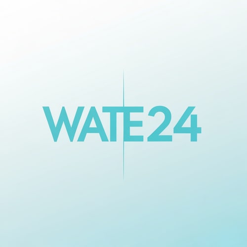 AI Design for Create a modern wordmark for WATER 24 separated by a vertical lightning bar.
Left side: WATER in strong geometric typography.
Right side: “24” in a sharp tech-numeric style.
Minimal, clean, and powerful brand presence.
Use aqua-blue colors with white tones.
Vector, high contrast, suitable for packaging.
Background: clean white or soft blue gradient.