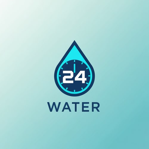 AI Design for Create a modern logo for WATER 24 using a water drop shaped like a clock.
Inside the drop, place “24” using a bold, techno-style number design.
Outside the icon, add WATER in a clean, balanced wordmark.
Style: minimal, futuristic, premium hydration brand.
Use blues, cyan, and white.
Simple geometry, perfect symmetry, print-ready.
Background: soft aqua gradient.