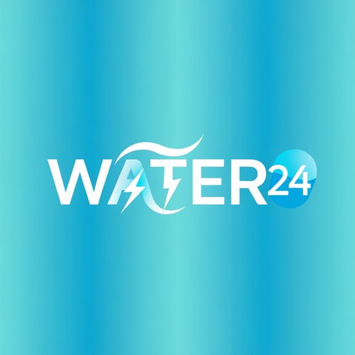 AI Design for Design a high-impact logo for WATER 24.
Replace the “A” in WATER with a stylized wave + lightning hybrid symbol.
“24” sits beside WATER inside a small electric capsule shape.
Typography: clean, sharp, electro-tech.
Colors: dual-tone aqua and bright electric blue.
Finish: ultra-modern vector, perfect for bottle packaging.
Background: aqua-blue vertical gradient.