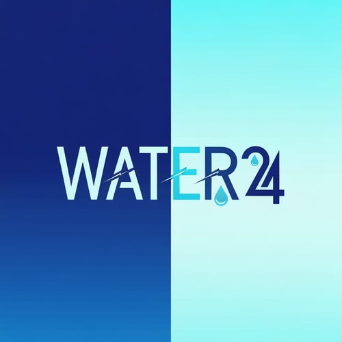 AI Design for Create a premium modern logo for a packaged drinking water brand named “WATER 24”.
Design style inspired by futuristic electro-energy logos.
Use a sharp, clean, geometric font, with a bold, modern identity.

Include a lightning-energy concept subtly integrated into the typography — for example, the number 24 or the letter T having a refined lightning-stripe cut.

Design elements required:

• “WATER” in sleek uppercase typography
• “24” designed as a strong icon element, balanced with the word
• Include a small water-drop symbol inside the logo, stylistically matching the font
• Maintain symmetry, premium spacing, and professional alignment
• No shadows, no 3D bevels — clean & professional
• Produce variants with and without the water drop

Color directions:

• Use a polished, premium blue-aqua palette
• Optional secondary tones: electric blue, cyan, white
• Background: create a smooth vertical gradient, from deep rich blue at the top to light aqua at the bottom
• Keep the background clean, corporate, and modern
• High contrast so the logo looks bold and readable

Additional requirements:

• Ultra-sharp vector style
• High detail, clean edges
• Perfect kerning and spacing
• Suitable for printed labels and packaged drinking water bottles