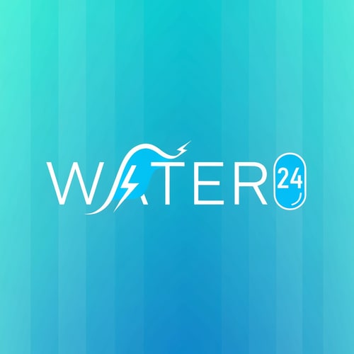 AI Design for Design a high-impact logo for WATER 24.
Replace the “A” in WATER with a stylized wave + lightning hybrid symbol.
“24” sits beside WATER inside a small electric capsule shape.
Typography: clean, sharp, electro-tech.
Colors: dual-tone aqua and bright electric blue.
Finish: ultra-modern vector, perfect for bottle packaging.
Background: aqua-blue vertical gradient.