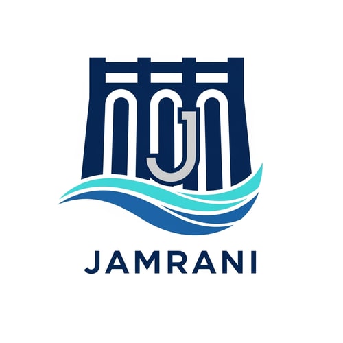 AI Design for Create a premium vector logo for the brand name “JAMRANI”.
Design concept: inspired by Jamrani Dam in India.
Include a clean geometric dam structure as the central symbol with three minimal arches, strong straight lines, and a modern engineering feel.
Add flowing water waves below the dam in a smooth, elegant style.
Integrate the letter “J” subtly into the dam silhouette without making it cartoonish.
Color palette: deep blue, aqua blue, and light grey.
Style: highly professional, minimal, flat vector, clean outlines, no clutter.
Typography: bold, modern sans-serif font with strong stability.
Background: pure white.
Logo should look suitable for engineering projects, water treatment, and dam-based identity.
No shadows, no gradients unless extremely subtle.
High-resolution, sharp edges, perfect symmetry.