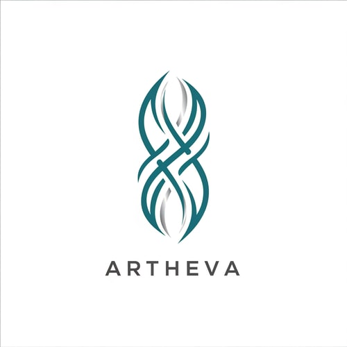 AI Design for Create a premium abstract logo for a mineral water brand named “ARTHEVA”. Design a single continuous fluid line forming an organic sigil inspired by natural water flow and underground mineral streams. The symbol should feel calm, pure, and timeless. Avoid bottle or droplet shapes. Use smooth curves, balanced symmetry, and negative space. Color palette: deep aqua with subtle silver highlights. Clean white background. Modern luxury branding style. Vector, flat, minimal, scalable.