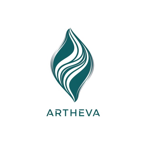AI Design for Create a premium abstract logo for a mineral water brand named “ARTHEVA”. Design a single continuous fluid line forming an organic sigil inspired by natural water flow and underground mineral streams. The symbol should feel calm, pure, and timeless. Avoid bottle or droplet shapes. Use smooth curves, balanced symmetry, and negative space. Color palette: deep aqua with subtle silver highlights. Clean white background. Modern luxury branding style. Vector, flat, minimal, scalable.