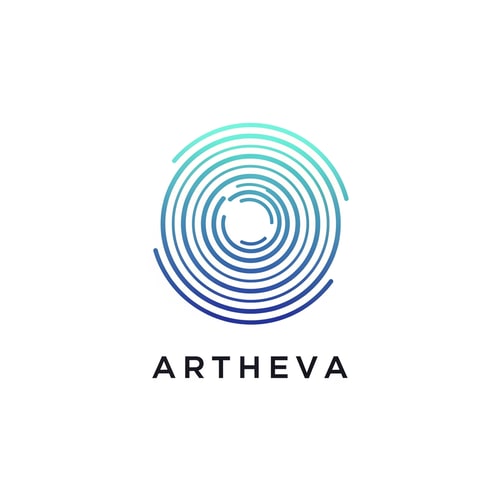 AI Design for Design a premium abstract logo for ARTHEVA featuring concentric ripple lines forming a circular core. The ripples are geometric and minimal, not realistic waves. No droplet, no bottle. Lines should feel calm, controlled, and precise. Use deep blue and soft aqua gradient. Flat vector logo, modern corporate identity, suitable for embossing and foil stamping.