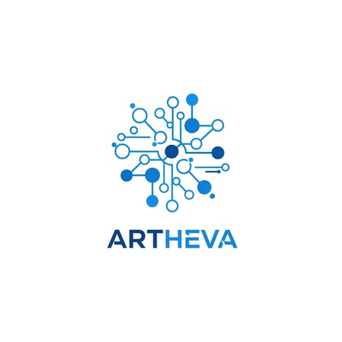AI Design for Design a logo for ARTHEVA using connected dots and lines arranged in a balanced abstract pattern, inspired by molecular structure but not literal. Clean, modern, tech-purity look. Blue-white palette. Flat vector.